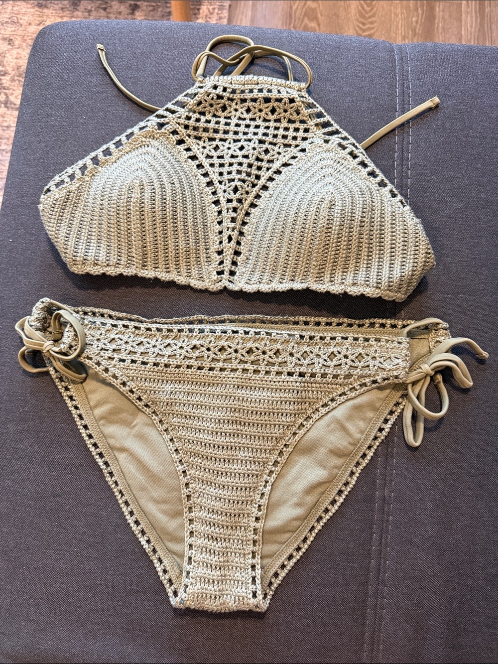 Abercrombie & Fitch Handmade Crochet Bikini Set in Olive Green Size S